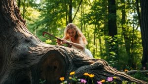 Baumstamm sägen zur Hochzeit